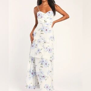 Tiered white floral floor length dress NWT size M